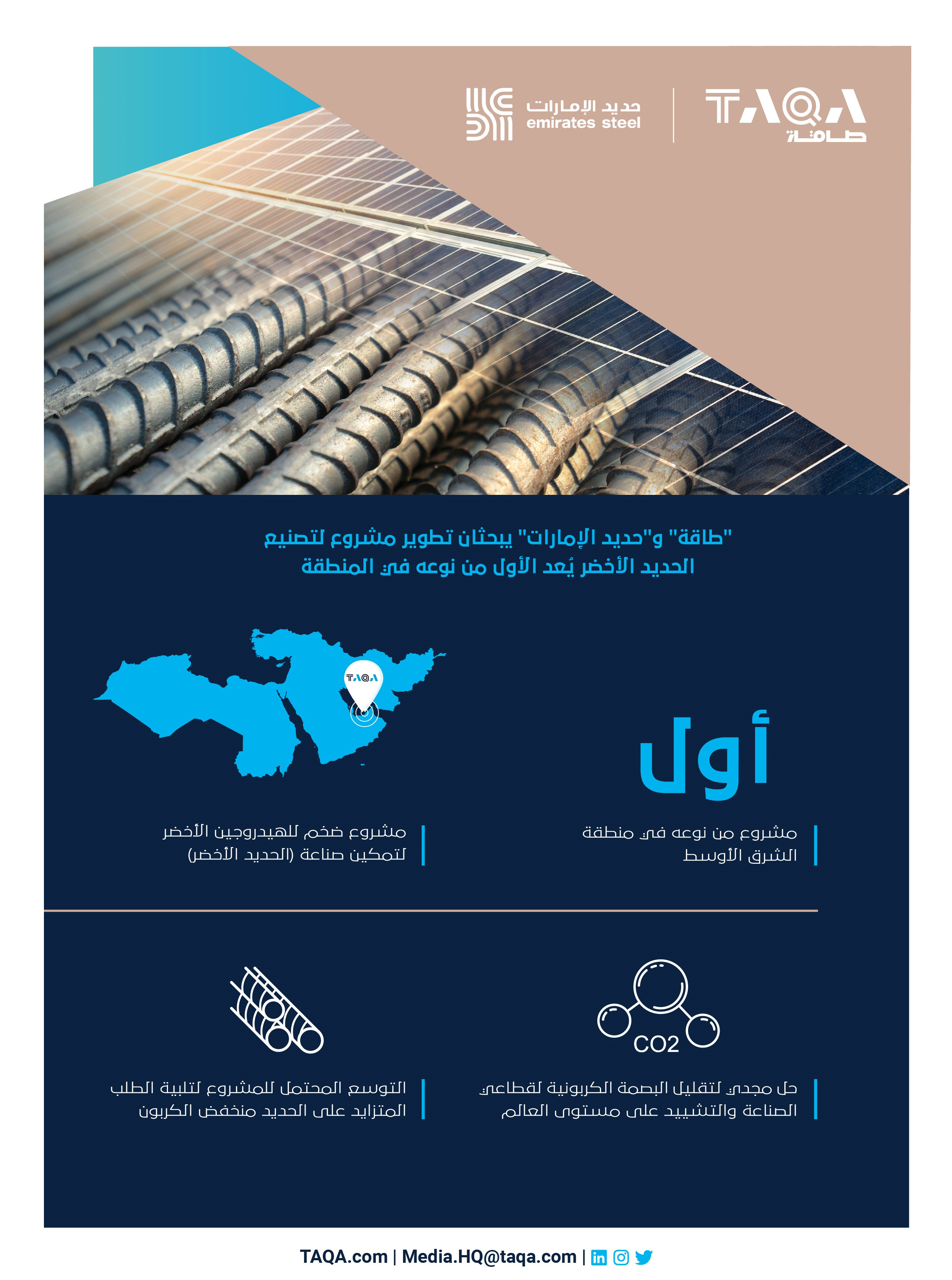 ‎شراكة بين "طاقة" و"حديد الإمارات" لتصنيع الحديد الأخضر