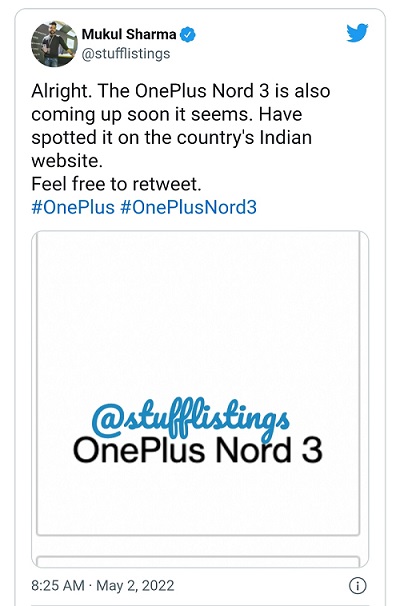 تم الكشف عن اسم OnePlus Nord 3 على موقع الشركة