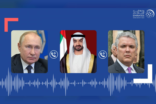 محمد بن زايد يتلقى اتصالين هاتفيين من رئيسي روسيا وكولومبيا