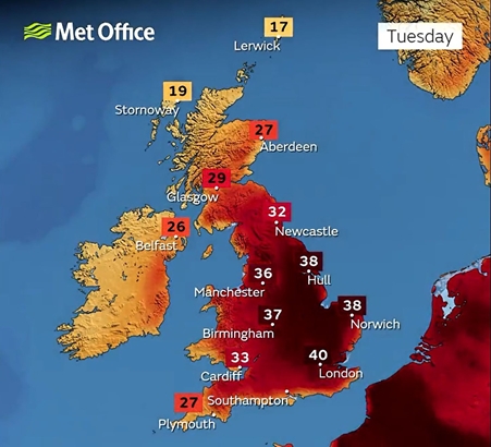 بريطانيا تشهد أشد أيامها حرارة في التاريخ