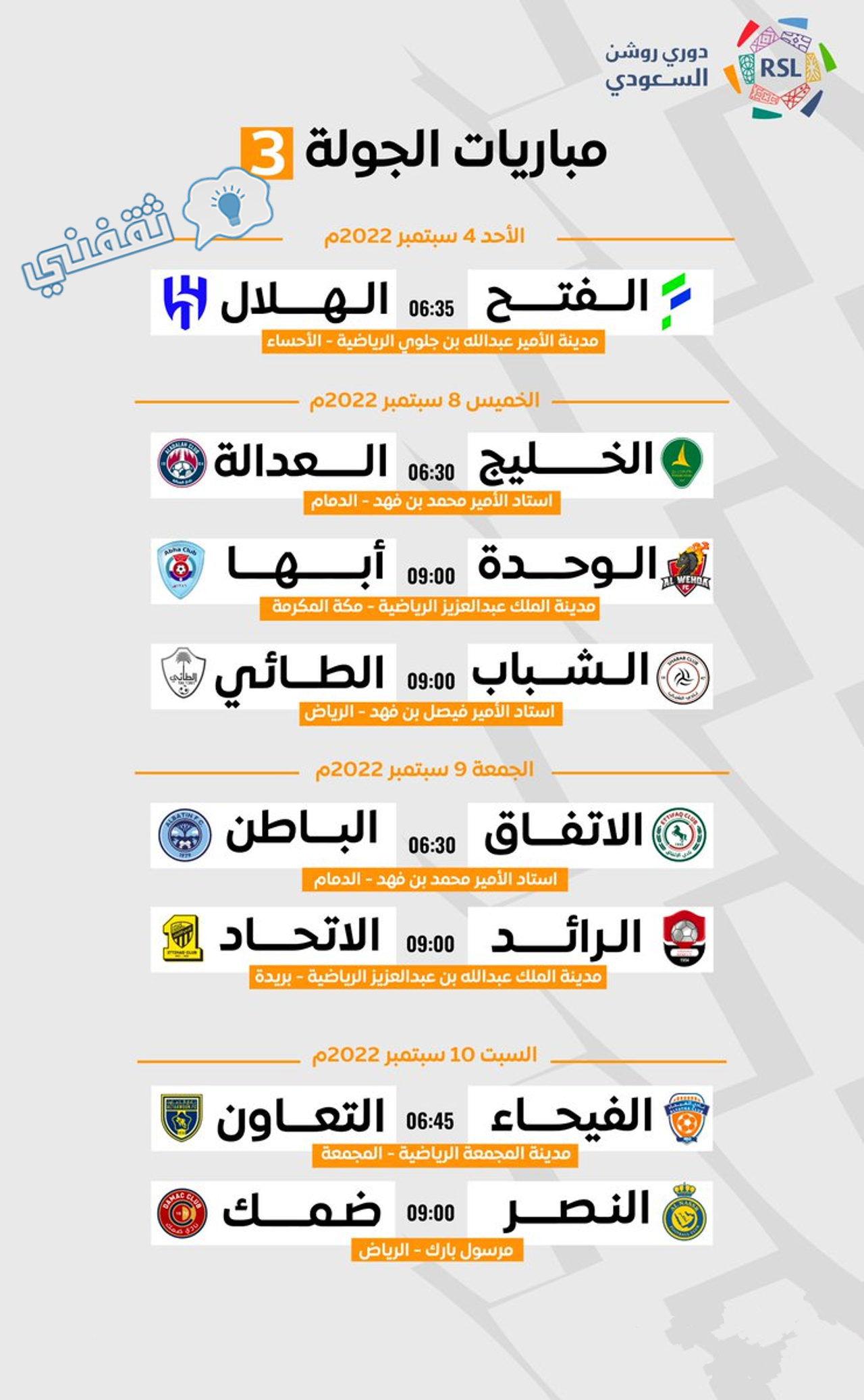 مواجهات الجولة الثالثة في الدوري السعودي للمحترفين 2023