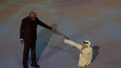 US actor Morgan Freeman (L) and Qatari YouTuber Ghanim al Muftah attend the opening ceremony ahead of the Qatar 2022 World Cup Group A football match between Qatar and Ecuador at the Al-Bayt Stadium in Al Khor, north of Doha on November 20, 2022.Odd ANDERSEN / AFP
