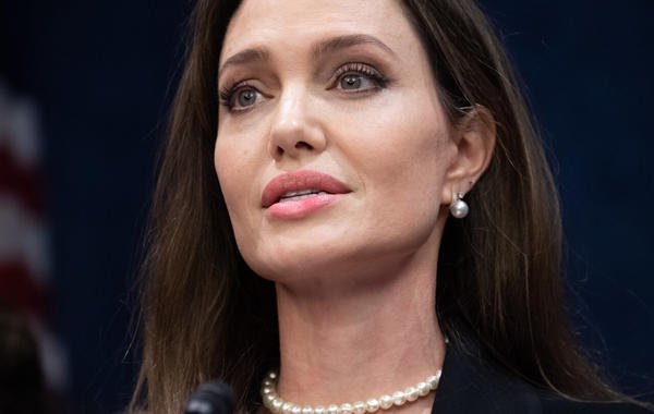 Angelina Jolie speaks during a press conference announcing a bipartisan modernized Violence Against Women Act (VAWA), on Capitol Hill in Washington, DC, on February 9, 2022. SAUL LOEB / AFPAAA
