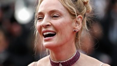 US actress Uma Thurman arrives for the opening ceremony and the screening of the film "Jeanne du Barry" during the 76th edition of the Cannes Film Festival in Cannes, southern France, on May 16, 2023. (Photo by LOIC VENANCE / AFP)