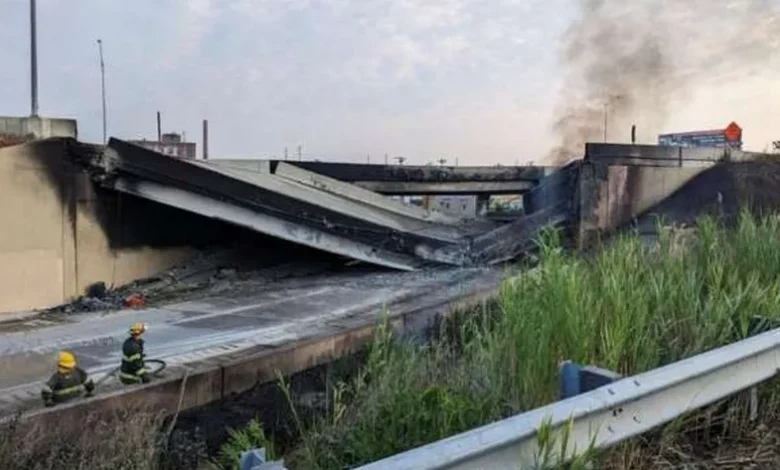 القاهرة الإخبارية: انهيار الطريق الرئيسي بولاية فيلادلفيا الأمريكية والسبب حريق