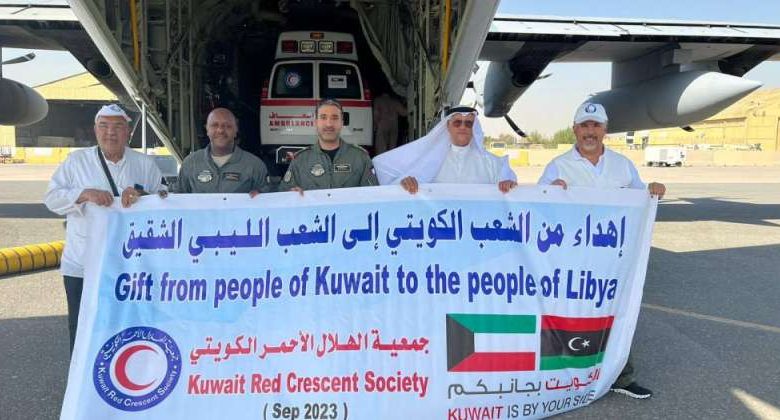 سابع طائرات الإغاثة الكويتية تقلع إلى ليبيا محملة بـ 10 أطنان وسيارة إسعاف